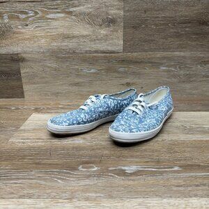 Keds Blue With White Floral Design Sneakers Women's Size 6.5